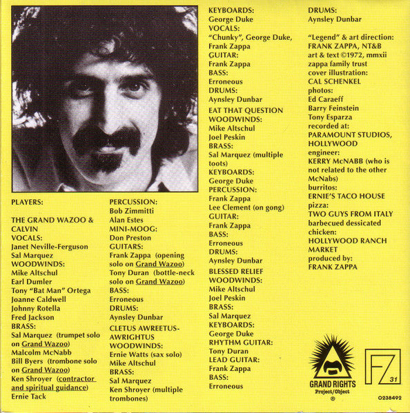 Frank Zappa : The Grand Wazoo (CD, Album, RE, RM, RP, Arv)