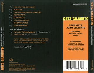 Stan Getz / João Gilberto Featuring Antonio Carlos Jobim : Getz / Gilberto (CD, Album, RE, RM, Arv)