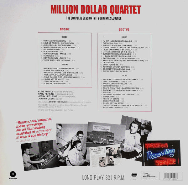 Elvis Presley, Carl Perkins, Jerry Lee Lewis, Johnny Cash : Million Dollar Quartet (The Complete Session In Its Original Sequence) (2xLP, Album, RM, 180)