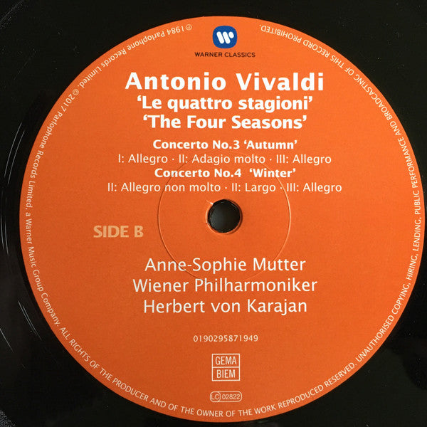 Vivaldi* - Anne-Sophie Mutter, Wiener Philharmoniker, Herbert Von Karajan : The Four Seasons / Le Quattro Stagioni / Die Vier Jahreszeiten / Les Quatre Saisons (LP, Album, RE, RM)