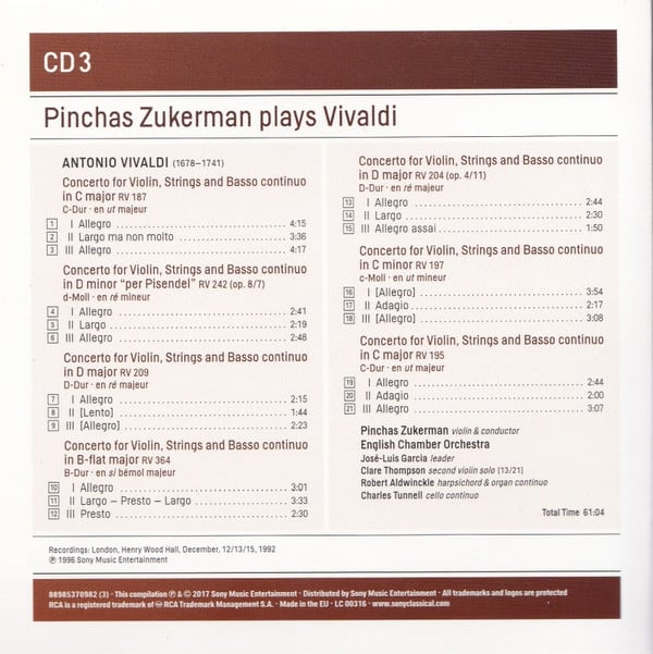 Pinchas Zukerman, Antonio Vivaldi : Pinchas Zukerman Plays Vivaldi (6xCD, Comp + Box)