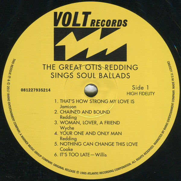 Otis Redding : The Great Otis Redding Sings Soul Ballads (LP, Album, Mono, RE, 180)