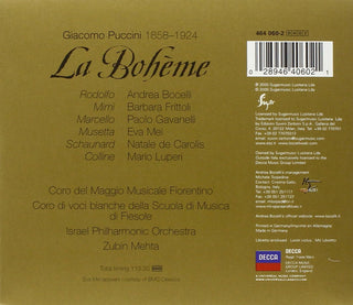 Giacomo Puccini, Andrea Bocelli, Barbara Frittoli, Israel Philharmonic Orchestra, Zubin Mehta : La Bohème (2xCD, Album)