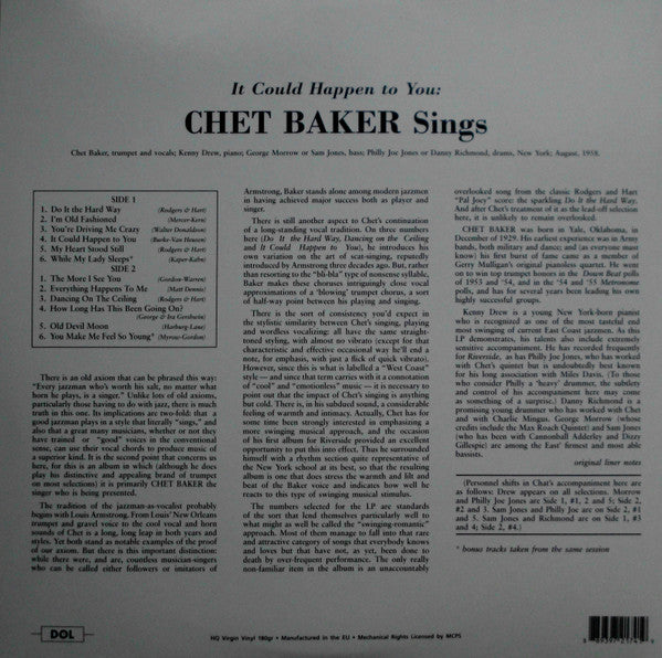 Chet Baker : It Could Happen To You - Chet Baker Sings (LP, Album, Dlx, RE, 180)