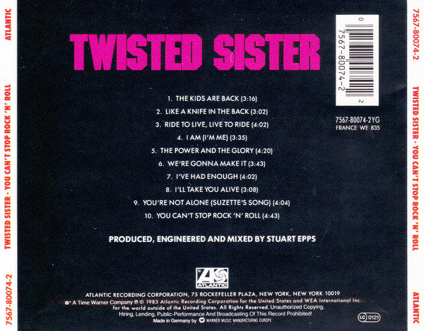 Twisted Sister : You Can't Stop Rock 'N' Roll (CD, Album, RE)