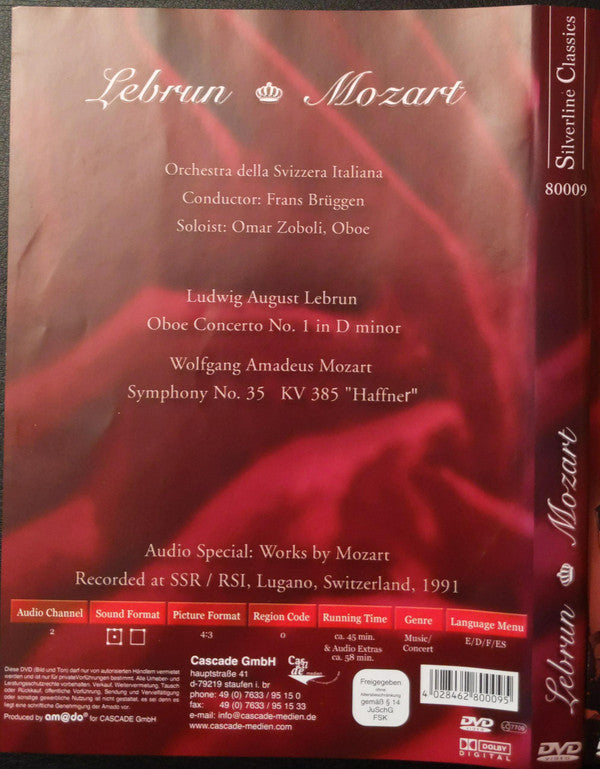 Ludwig August Lebrun, Wolfgang Amadeus Mozart / Orchestra Della Radio Televisione Della Svizzera Italiana, Frans Brüggen, Omar Zoboli : Oboe Concerto No. 1 In D Minor / Symphony No. 35 KV 385 "Haffner" (DVD-V, Multichannel)