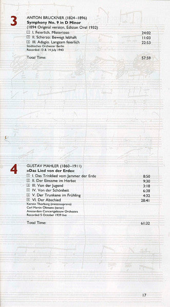 Carl Schuricht / Ludwig van Beethoven, Felix Mendelssohn-Bartholdy, Robert Schumann, Johannes Brahms, Anton Bruckner, Gustav Mahler : Beethoven Mendelssohn Bartholdy Schumann Brahms Bruckner Mahler (4xCD, Comp, RM, Dig)