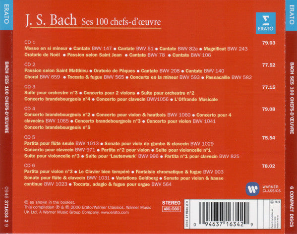 Johann Sebastian Bach : Ses 100 Chefs-d'Oeuvre (6xCD, Comp, RE)