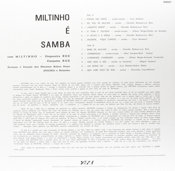 Miltinho : Miltinho É Samba (LP, Album, RE + CD, Album)