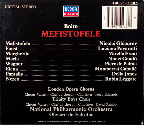 Arrigo Boito, Nicolai Ghiaurov, Luciano Pavarotti, Mirella Freni, Montserrat Caballé, National Philharmonic Orchestra, Oliviero De Fabritiis : Mefistofele (3xCD, Album + Box)