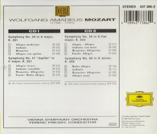 Wolfgang Amadeus Mozart – Wiener Symphoniker • Ferenc Fricsay : Symphonies Nos. 29, 39, 40 and 41 "Jupiter" (2xCD, Album, RE, RM)