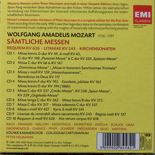 Wolfgang Amadeus Mozart -  Kölner Kammerchor, Collegium Cartusianum, Peter Neumann (2) : Sämtliche Messen = Complete Masses  & Requiem KV 626 · Litaniae KV 234  (10xCD, Comp, RM + Box)