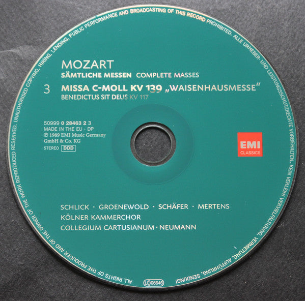 Wolfgang Amadeus Mozart -  Kölner Kammerchor, Collegium Cartusianum, Peter Neumann (2) : Sämtliche Messen = Complete Masses  & Requiem KV 626 · Litaniae KV 234  (10xCD, Comp, RM + Box)