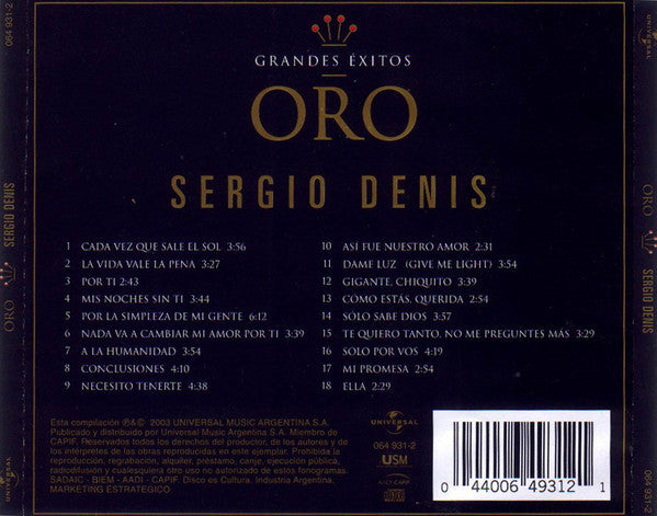 Sergio Denis : Oro - Grandes Éxitos (CD, Comp)