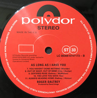 Roger Daltrey : As Long As I Have You (LP, Album, 180)