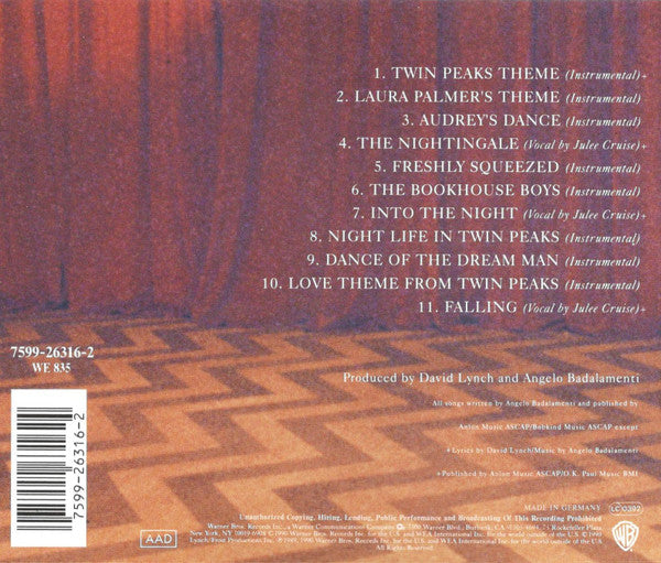 Angelo Badalamenti : Music From Twin Peaks (CD, Album, RE, Arv)