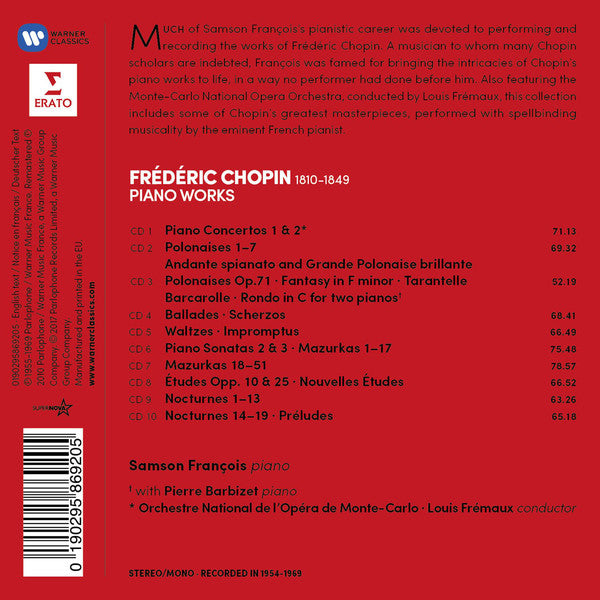 Frédéric Chopin - Samson François : Piano Works (10xCD, Mono, RE, RM + Box, Comp)