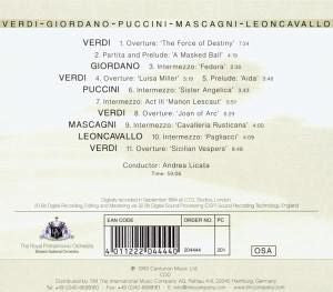 Giuseppe Verdi / Umberto Giordano / Giacomo Puccini / Pietro Mascagni / Ruggiero Leoncavallo - Royal Philharmonic Orchestra, Andrea Licata : Verdi: Partita And Prelude 'A Masked Ball' / Prelude 'Aida' / Mascagni: Intermezzo: 'Cavalleria Rusticana' (CD)