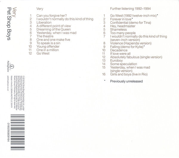 Pet Shop Boys : Very / Further Listening 1992–1994 (CD, Album + CD, Album, Comp + RE, RM)