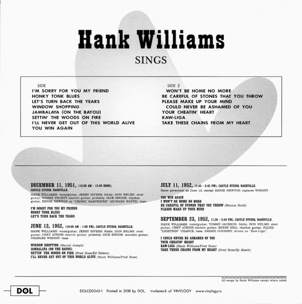Hank Williams : Timeless Classic Albums (Box, Comp + CD, Comp, RE + CD, Comp, RE + CD, Comp)