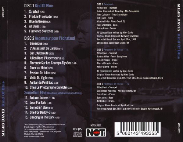 Miles Davis, Julian "Cannonball" Adderley*, Paul Chambers (3), Jimmy Cobb, John Coltrane, Bill Evans, Wynton Kelly : Kind Of Blue (2xCD, Comp)