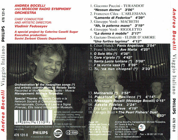 Andrea Bocelli : Viaggio Italiano (CD, Album, RE, Uni)