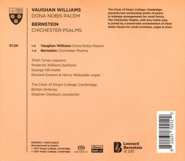 The King's College Choir Of Cambridge, Ralph Vaughan Williams, Leonard Bernstein, Stephen Cleobury, Britten Sinfonia : Dona Nobis Pacem; Chichester Psalms (SACD, Hybrid, Multichannel, Album)