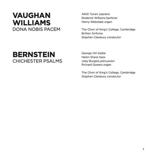 The King's College Choir Of Cambridge, Ralph Vaughan Williams, Leonard Bernstein, Stephen Cleobury, Britten Sinfonia : Dona Nobis Pacem; Chichester Psalms (SACD, Hybrid, Multichannel, Album)