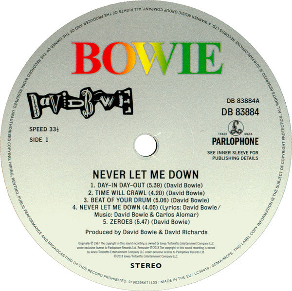 David Bowie : Never Let Me Down (LP, Album, RE, RM, 180)