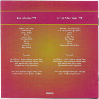 King Crimson : The Collectable King Crimson Volume One (Live In Mainz, 1974 / Live In Asbury Park, 1974) (CD, Album, RE + CD, Album, RE + Comp)