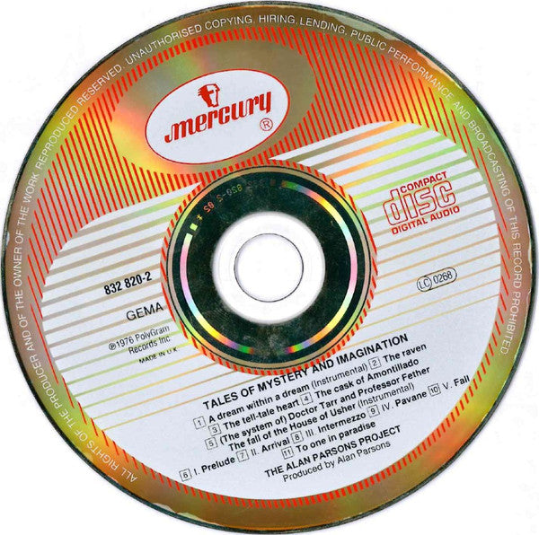 The Alan Parsons Project : Tales Of Mystery And Imagination Edgar Allan Poe (CD, Album, RE, RM)