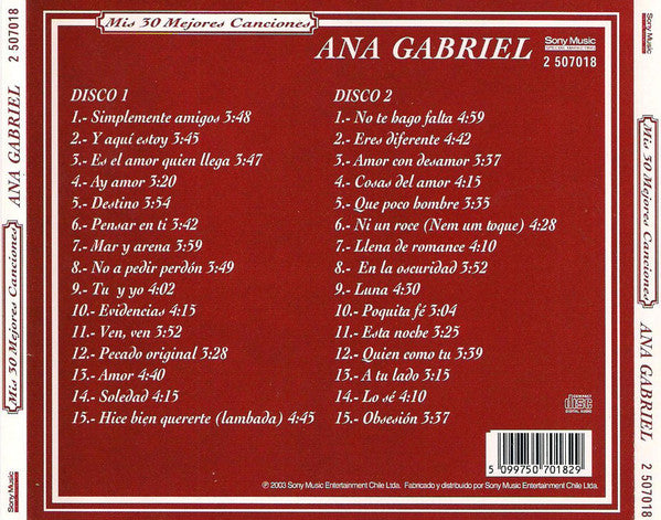 Ana Gabriel : Mis 30 Mejores Canciones (2xCD, Comp)