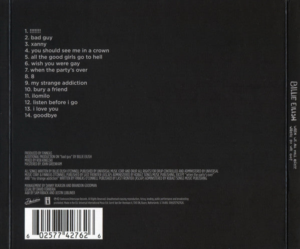 Billie Eilish : When We All Fall Asleep, Where Do We Go? (CD, Album)