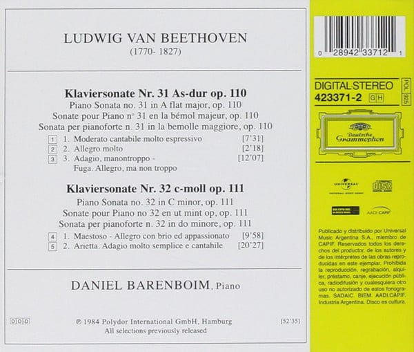 Ludwig van Beethoven ‒ Daniel Barenboim : Klaviersonaten • Piano Sonatas Op. 110 & Op. 111 (CD, Album, RE)