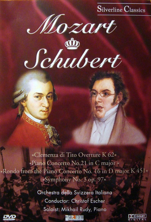 Wolfgang Amadeus Mozart, Franz Schubert / Orchestra Della Radio Televisione Della Svizzera Italiana, Christof Escher, Mikhaïl Rudy : Mozart: Clemenza Di Tito Overture K 62 - Piano Concerto No. 21 In C Major - Rondo From The Piano Concerto No. 16 In D Major K 451 / Schubert: Symphony No. 3 In D Major D. 200 (DVD-V, Multichannel, PAL)