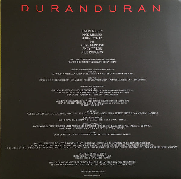 Buy Duran Duran : Notorious (LP, Album, MP, RE + LP, RE) Online