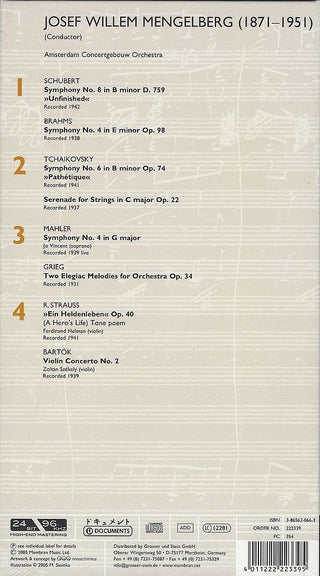 Willem Mengelberg, Franz Schubert, Johannes Brahms, Pyotr Ilyich Tchaikovsky, Gustav Mahler, Edvard Grieg, Richard Strauss, Béla Bartók : Mengelberg (4xCD, Comp)