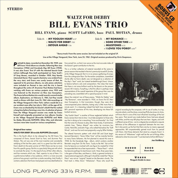The Bill Evans Trio With Scott LaFaro, Paul Motian : Waltz For Debby (LP, Album + CD, Bon)