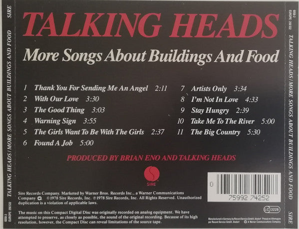 Talking Heads : More Songs About Buildings And Food (CD, Album, RE)