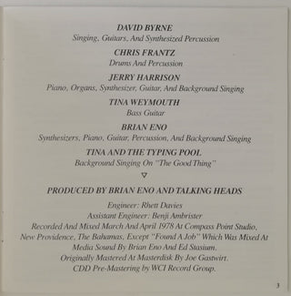 Talking Heads : More Songs About Buildings And Food (CD, Album, RE)
