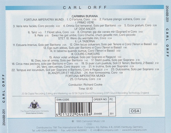 Carl Orff - Royal Philharmonic Orchestra, Richard Cooke : Carmina Burana (CD)
