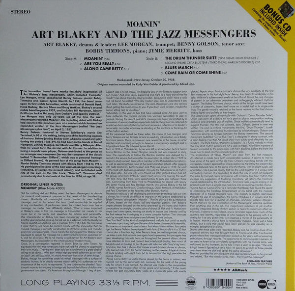 Art Blakey & The Jazz Messengers : Moanin’ (LP, Album, RE + CD, Album, RE)