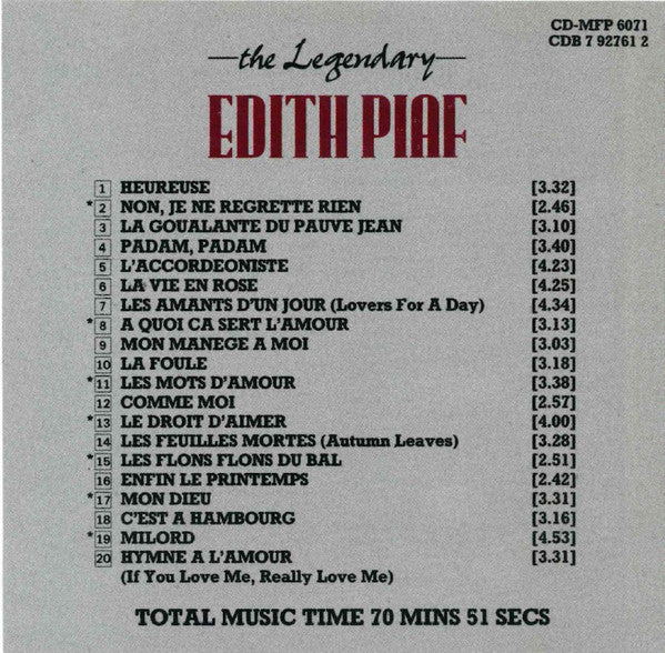 Edith Piaf : The Legendary Edith Piaf (CD, Comp)