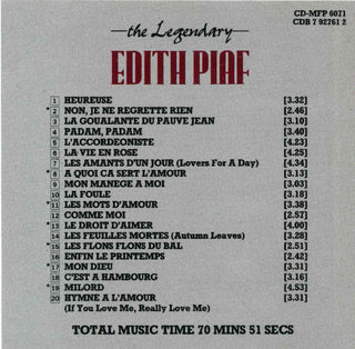 Edith Piaf : The Legendary Edith Piaf (CD, Comp)