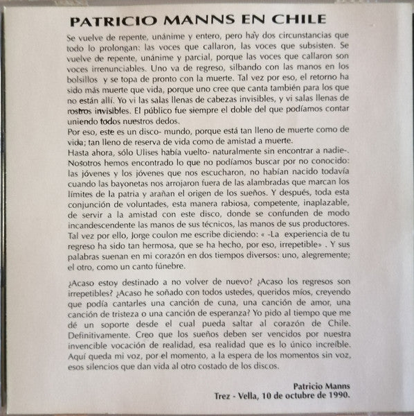 Patricio Manns : En Chile  (CD, Album, RE)