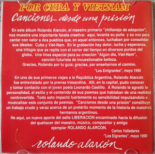 Rolando Alarcon : Por Cuba Y Vietnam - Canciones Desde Una Prisión  (CDr, Comp)
