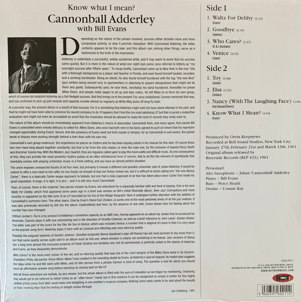 Cannonball Adderley With Bill Evans : Know What I Mean? (LP, Album, RE)