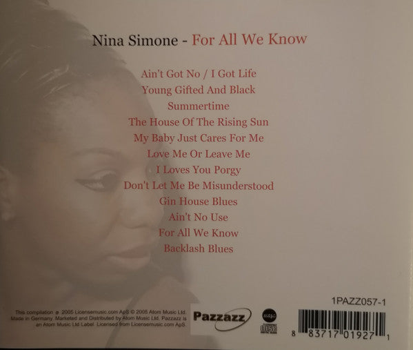 Nina Simone : For All We Know (CD, Comp)