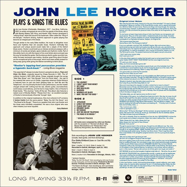 John Lee Hooker : Plays & Sings The Blues (LP, Album, Ltd, RE, 180)