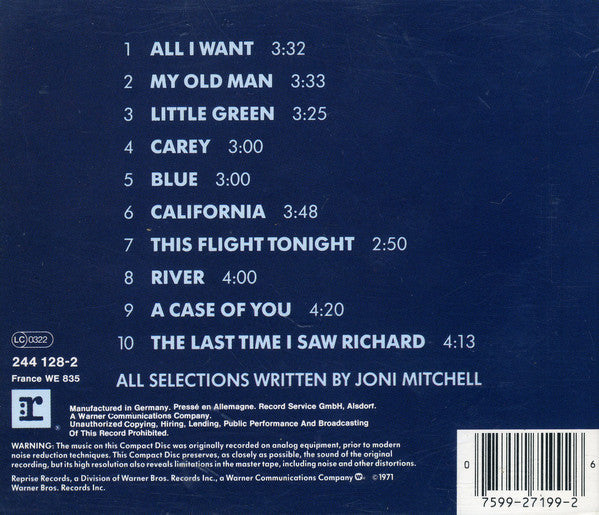 Joni Mitchell : Blue (CD, Album, RE)